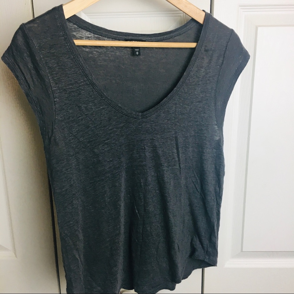 Express 100% linen gray cap sleeve shirt heathered